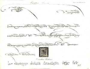 Specimens of the Uminn and Uchen Characters in the Language of Tibet. Illustration by Lieutenant Samuel Davis From Captain Samuel Turner