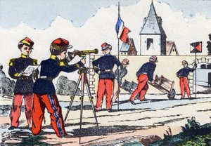 Stalkers. Engraving in "Alphabet militaire enfantin". Imagery of Pont-a-Mousson, circa 1890.