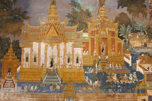 Silver Pagoda: This mural depicts scenes from the Reamker, the Cambodian version of the classic Hindu poem Ramayana, Phnom Penh, Cambodia