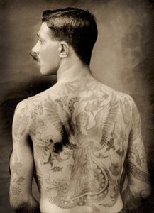 Tattooed British sailor during the Great War of 1914-18 (back view)