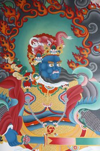 Temple guard guarding the South, named Virudhaka, Kopan monastery, Kathmandu, Nepal