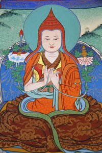 Temple of the Thousand Buddhas, Dashang Kagyu Ling congregation: Jamgon Kongtrul Lodroe Thaye Monk praying, La Boulaye, France by Unbekannt