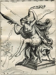 The Cassiopeia of the Atlas of Hevelius (1690): Cassiopeia, Wife of the Ethiopian King Cepheus, Sitting on an Armchair Adorned with Palm Trees by Unbekannt