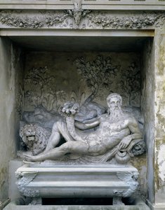 The Nymphaeum, Detail of a Statue of a River God within a Niche Holding a Cornucopia by Unbekannt