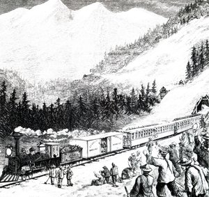 The Pacific Railroad in the Sierra Nevada mountains by Unbekannt