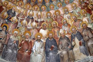 The Padua Baptistery. Ceiling frescoes 14th century by Giusto de Menabuoi. The Paradise. Blessing Christ with patriarchs, prophets and saints. (detail) by Unbekannt