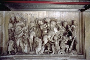 The Rear Facade, (detail) depicting a battle scene