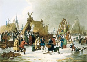 The Thames Frozen During the Winter of 1813-1814, Before the Demolition of the Old London Bridge in 1831 by Unbekannter Künstler