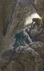 The escape of Aristomenes from the cave where he was imprisoned