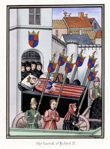 The funeral cortege of King Richard II of England, leaving the castle of Pontefract for the Cathedral of Saint Paul of London