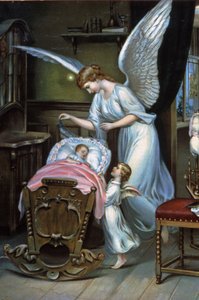 The Guardian Angel Watching Over the New Born, Late 19th Century by Unbekannter Künstler