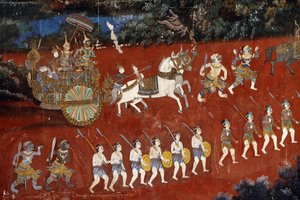 Murals depicting stories from the Reamker in the Silver Pagoda compound walls, Cambodia
