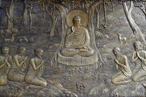 The Buddha Preached His First Sermon to the Five Monks at the Deer Park in Varanasi by Unbekannt