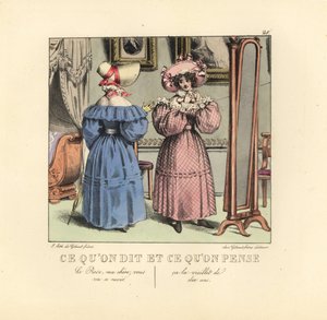 Two Ladies Dressing Before a Mirror in a Parlor