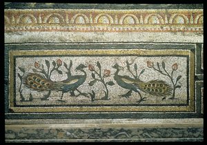 Two Peacocks, Decorative Border Detail from a Mosaic Pavement Depicting the Seasons and Hunting Scenes, from the Constantinian Villa at Daphne, Roman, c.325-330 AD