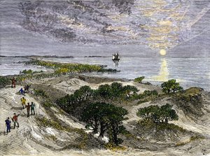 English settlers on Roanoke Island by Unbekannter Künstler