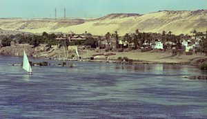 View On The Nile With Faluka Boat Egypt, c.1979 by Unbekannter Künstler