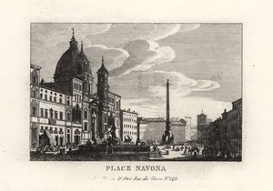 View of the Piazza Navona, with the Fountain, Egyptian Obelisk and Church of Sant