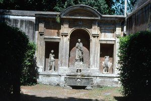 View of the Garden, (detail) of fountain with Roman sarcophagus and statuary by Unbekannt
