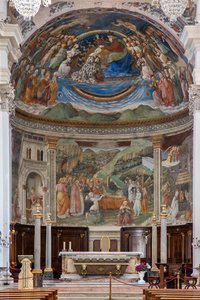 View of the nave and presbytery with the Stories of the Virgin, Duomo, Cathedral of S. Maria Assunta, Spoleto, Umbria, Italy