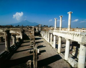 View of the Forum of Pompeii and Vesuvius