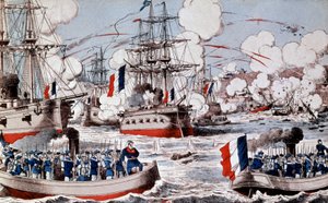 War between China and France (1884-1885): Destruction of Chinese fleet by Admiral Courbet in Fou Tcheou, August 23