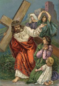 Way of the Cross - via crucis - Stations of the Cross: eighth station, Jesus meets the women of Jerusalem Chromolithography Private collection