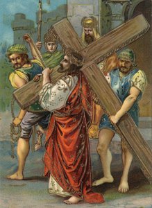 Way of the Cross - via crucis - Stations of the Cross: second station, Jesus carries his cross Chromolithography Private collection