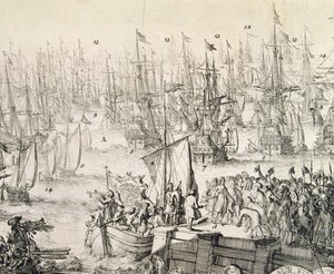 William of Orange setting sail for England in November 1688 (engraving)