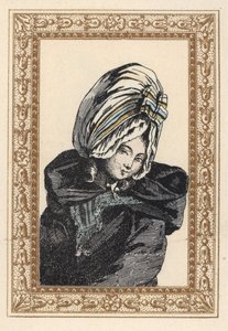 Woman in a night cape and large Voluptuese hat