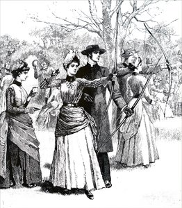 Young ladies practicing their archery skills by Unbekannt