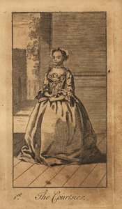 Young lady curtsying on a street