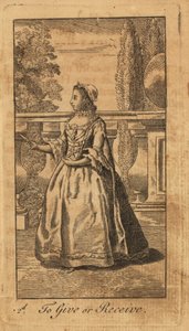 Young lady giving or receiving a fan in a park
