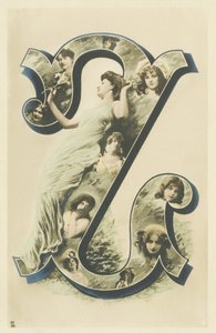 Z: Photo-Portrait of Woman in a Long Blue Drapery, Several Busts of Women in the Letter - Alphabet Portraits of Women. A. L. Editor by Unbekannt