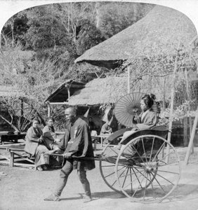 A Morning Ride in a Jinrikisha Rickshaw, Sugita, Japan, 1896 by Underwood and Underwood