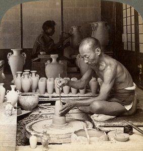 A Potter and His Wheel, Fashioning a Vase of Awata Porcelain, Kinkosan Works, Kyoto, Japan, 1904