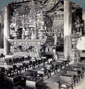 Buddhist Priests in Ikegami Temple, Omori, Japan, 1904 by Underwood and Underwood