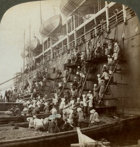 Coaling the Pacific Mail SS Siberia, at the Fortified Naval Station of Nagasaki, Japan