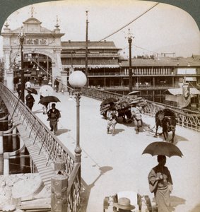 Looking West over the Kamo River Kamogawa at Shijo Bridge, Kyoto, Japan, 1904