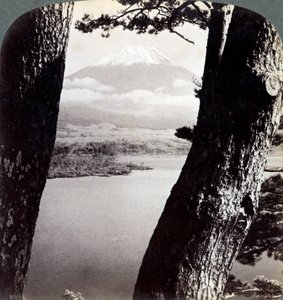 Mount Fuji, Seen from the Northwest, Through Pines at Lake Motosu, Japan by Underwood and Underwood