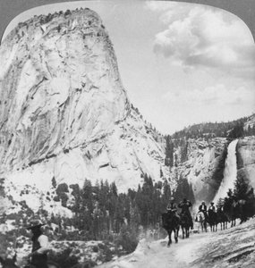 Nevada Falls and Liberty Cap from a Trail, Yosemite Valley, California, USA, 1902