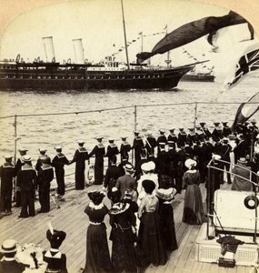 Royal Yacht passing the battleship HMS Nile, Coronation Review, Spithead, Hampshire, 1902