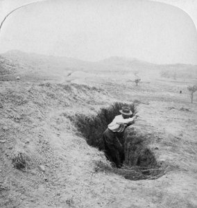 Side view of a Boer trench at the foot of Hlangwane Hill, South Africa