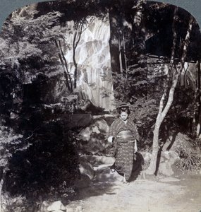 Splashing waters of a waterfall at Yumoto, Japan by Underwood and Underwood