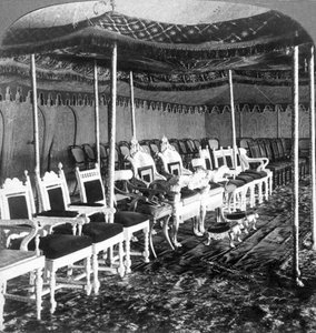 The golden canopy in the Durbar tent of the Maharaja of Kashmir, Delhi, India, 1903 by Underwood and Underwood