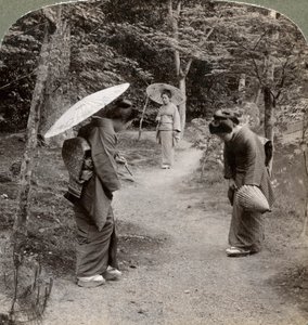 Women in the Kinkaku-ji Temple garden, Kyoto, Japan, 1904 by Underwood and Underwood