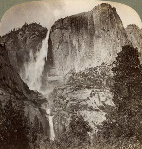 Yosemite Point and Wind-Blown Yosemite Falls, Yosemite Valley, California, USA by Underwood and Underwood