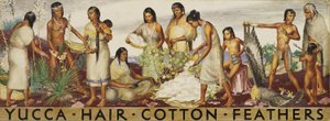 Yucca, Hair, Cotton, Feathers (mural study)