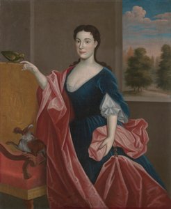 A Hudson Valley Lady with Dog and Parrot