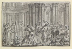 Christ Driving Moneychangers from the Temple, one of four scenes from the Life of Christ